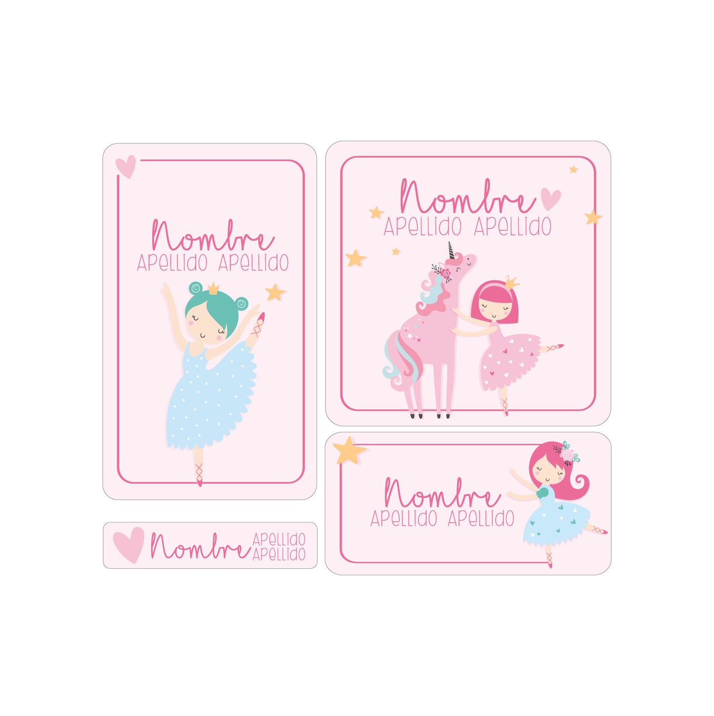 etiquetas escolares, ballet, bailarinas, unicornio, arcoiris