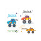 etiquetas escolares, carritos, monster trucks