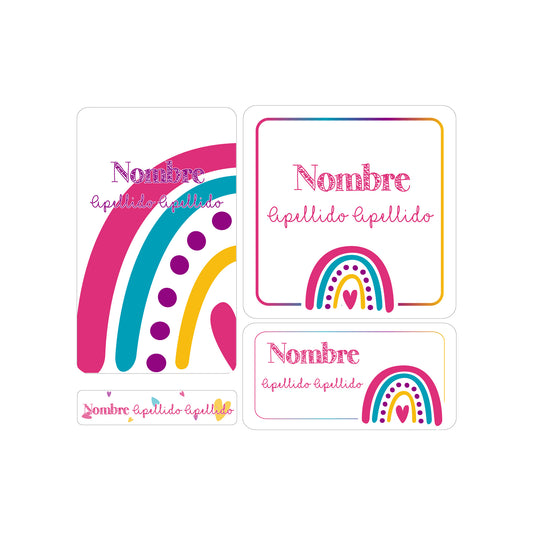 etiquetas escolares, arcoiris colores fuertes